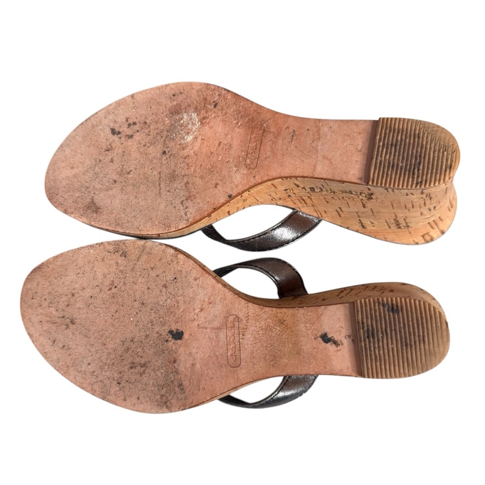 Coach Lannie Metallic Leather Cork Wedge Sandals 7.5 - Picture 13 of 13